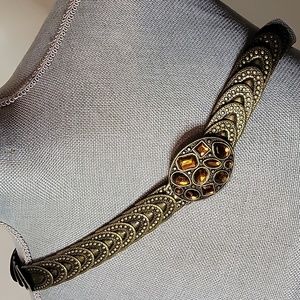 Stretch Metallic Belt With Orange Rhinestones Buckle